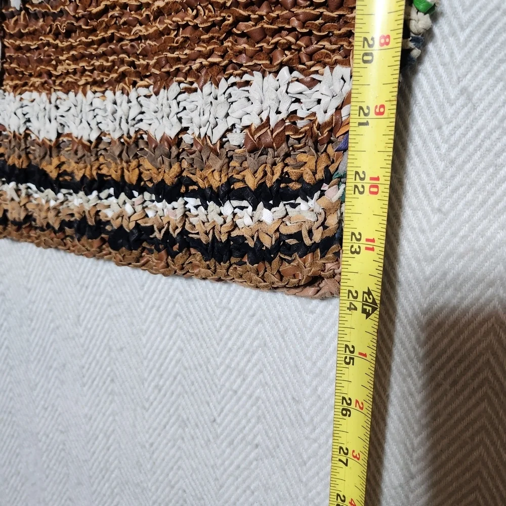 100% Leather Knit Sweater Medium Multicolor w/ Leaf Design Browm Blue Green Tan - Picture 5 of 7